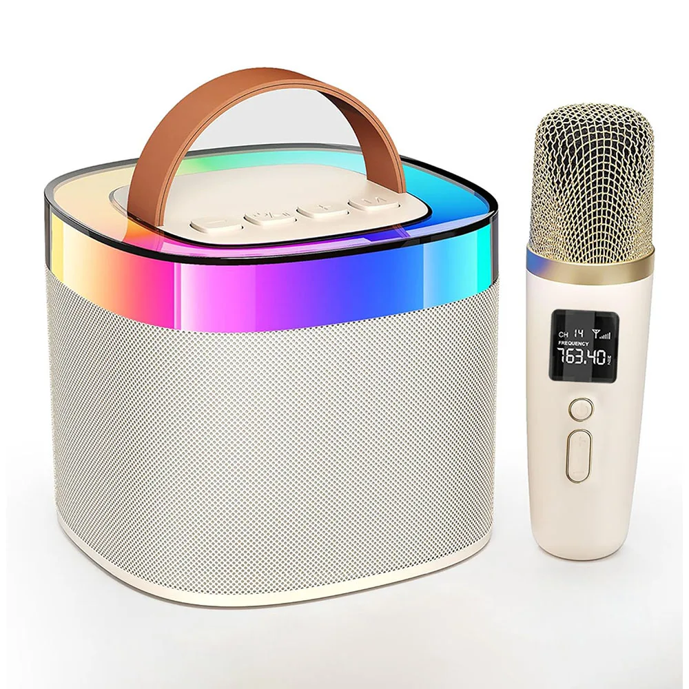 

Portable Wireless Dual Microphone Karaoke Machine Bluetooth PA Speaker KTV DSP System HIFI Stereo Sound RGB Colorful LED Lights