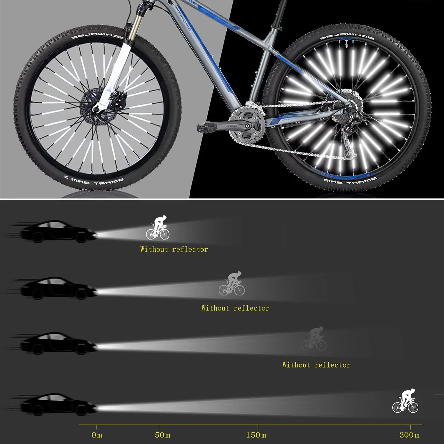 Conjunto de 36 falou refletor para bicicleta, impermeável, fácil de definir, 360 ° visibilidade, equitação segura à noite