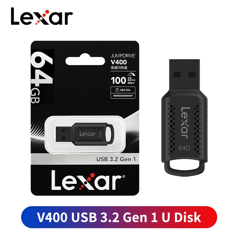 Lexar JumpDrive V400 USB3.2 Gen1 フラッシュドライブ 最大100MB/s キーリング付き 32GB 64GB 128GB 256GB PC Mac オフィスストレージ用