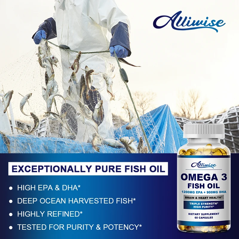 

Alliwise Omega 3 Fish Oil Capsules Support Skin Eyes Heart Brain Health Support Immune System Brain & Skin Health