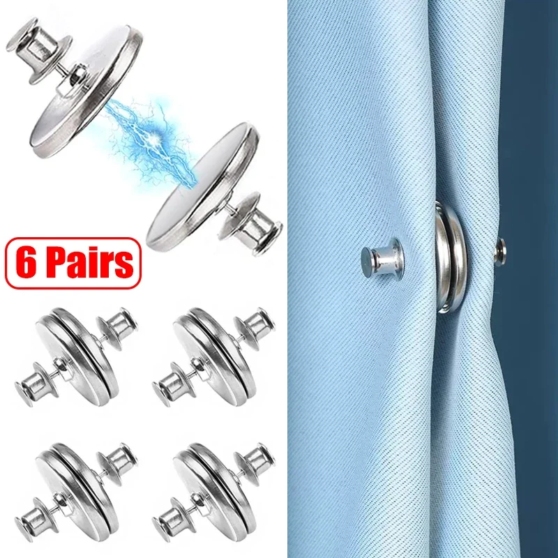 1/2Pairs Curtain Magnetic Button Nail Free Detachable Window Curtain Close Magnet Buckle Adjustment Curtain Clip Room Accessorie