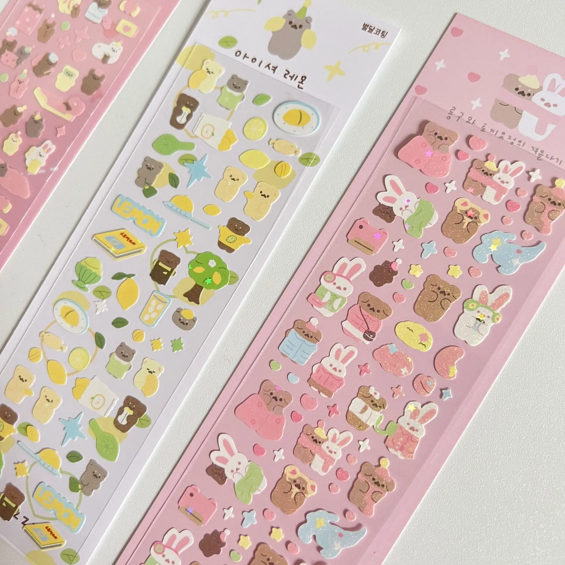 Korean Ins Cute Cartoon Bear Laser Sticker Scrapbooking DIY Idol Card Kpop Decorative Stickers Kawaii Stationery Supplies