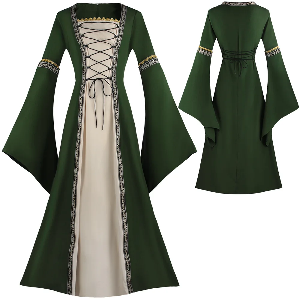 Picture 7: Hot Sale Medieval Lace Up Long Dress Flare Sleeve Renaissance Cosplay Costume