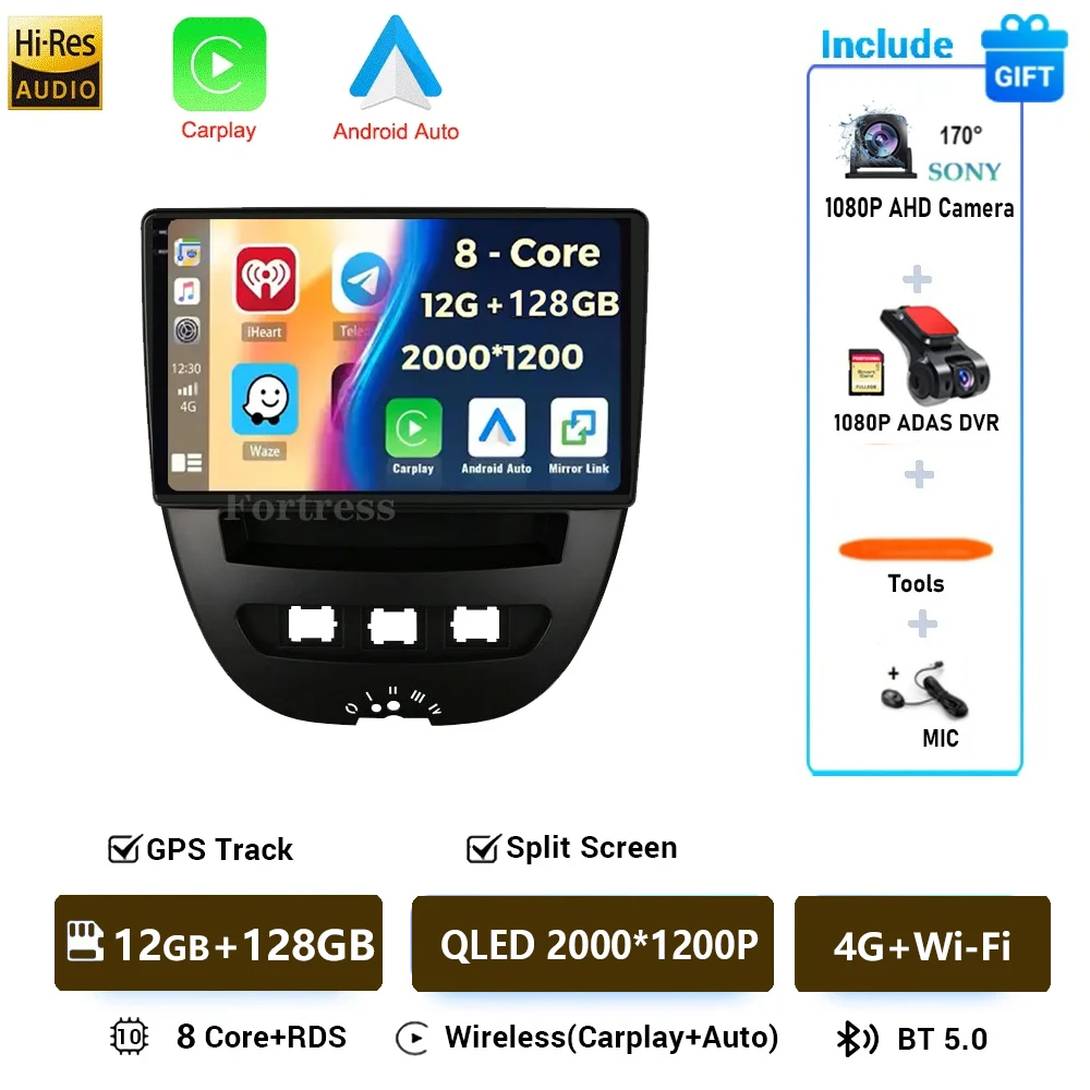 For Peugeot 107 For Toyota Aygo Citroen C1 2005-2014 Android 16 CarPlay Auto Car Radio Multimedia Video Player GPS stereo Head