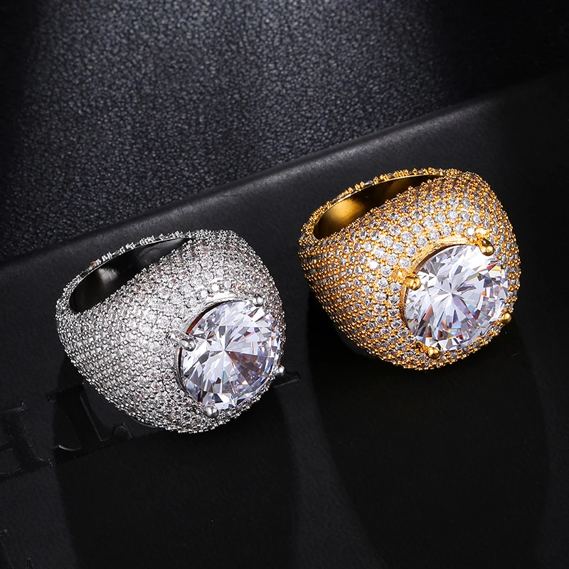 D&Z Luxury Rings Micro Paved Iced Out Cubic Zircon Gold Silver Color Personality Hip Hop Jewelry For Men Women Gifts