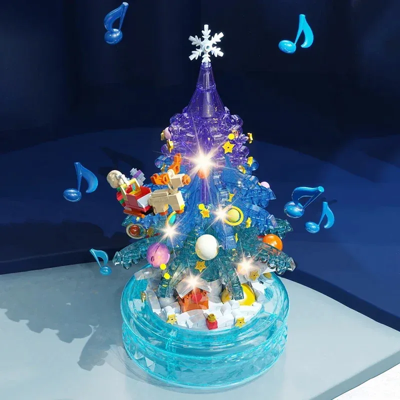 

Creative Christmas Tree Music Box Building Blocks Glowing Decorative Ornament Stylish Desktop Art DIY Toy Adults Holiday Gifts