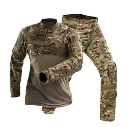 Camo Hunting Clothes Tactical Combat Uniform BDU Shirt Pants Ghillie Suit Men Multicam Black Airsoft Sniper Training Clothing