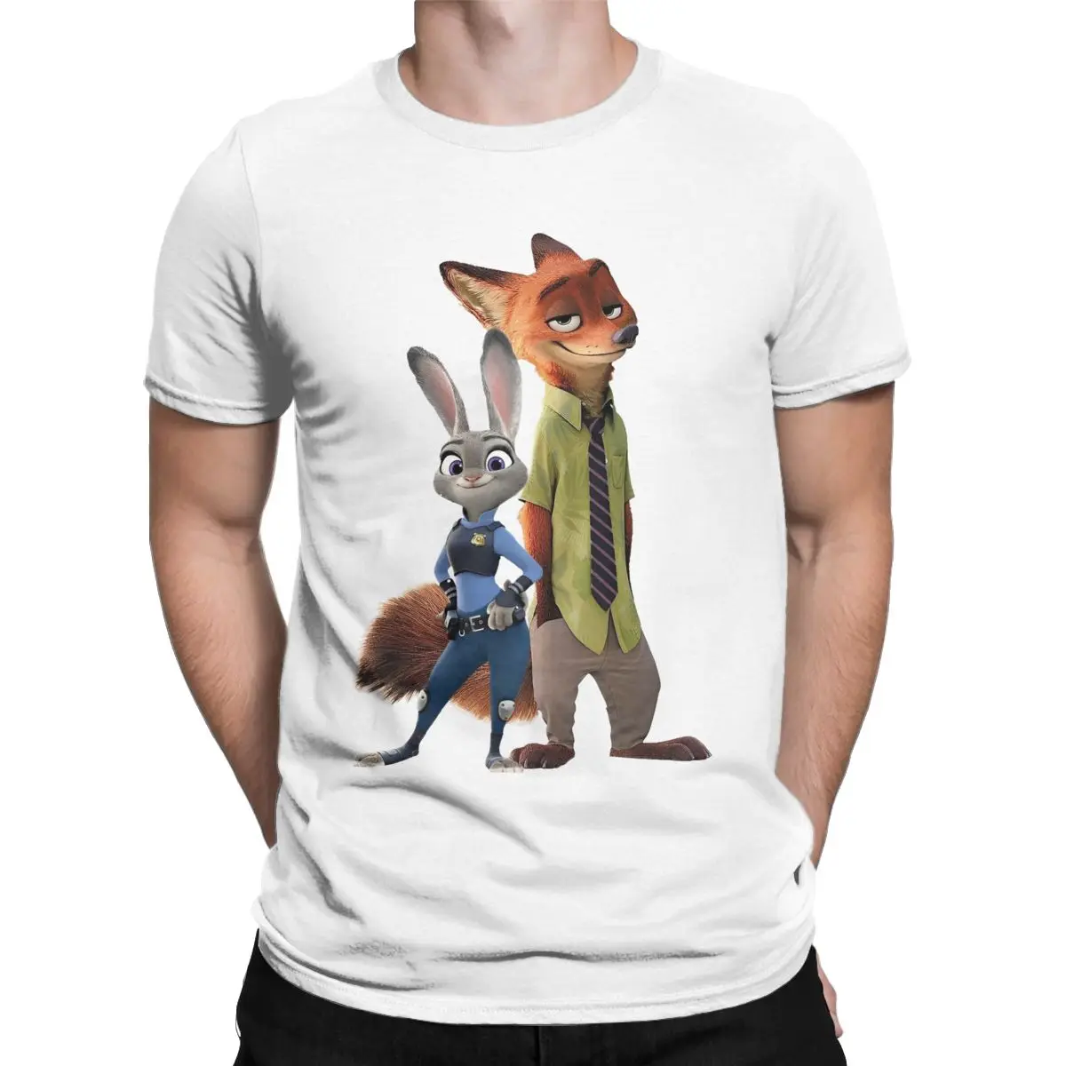 Zootopia Judy And Nick Wilde T-Shirt for Men Cartoon Fashion Cotton Tee Shirt Crew Neck Short Sleeve T Shirt Plus Size Clothes