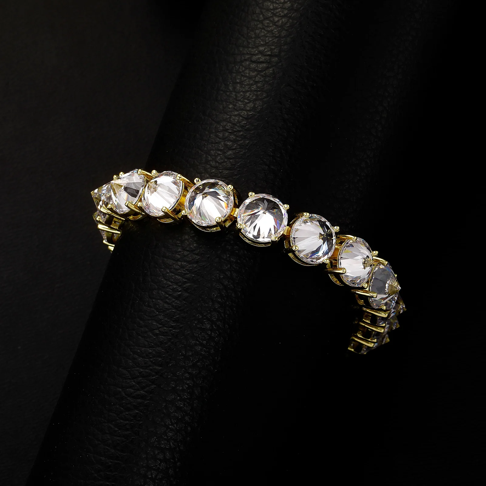 JINAO Reverse CZ stone 10mm Hip Hop Upside Tennis Bracelet Lucky Clover Spring Box Clasp luxury shinny Jewelry Man Rapper Gift