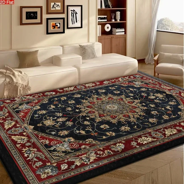 Navy Red Luxury Oriental Medallion Area Rug Classic Living Room Carpet Home Decor Floor Mat
