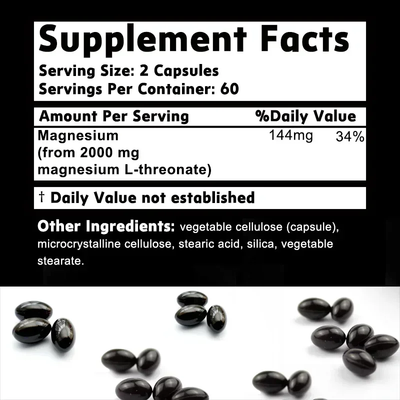 Magnesium L-Threonate - Focus and Memory Enhancer, Supports Nerve Function, Muscle Strength, Bone and Joint Health