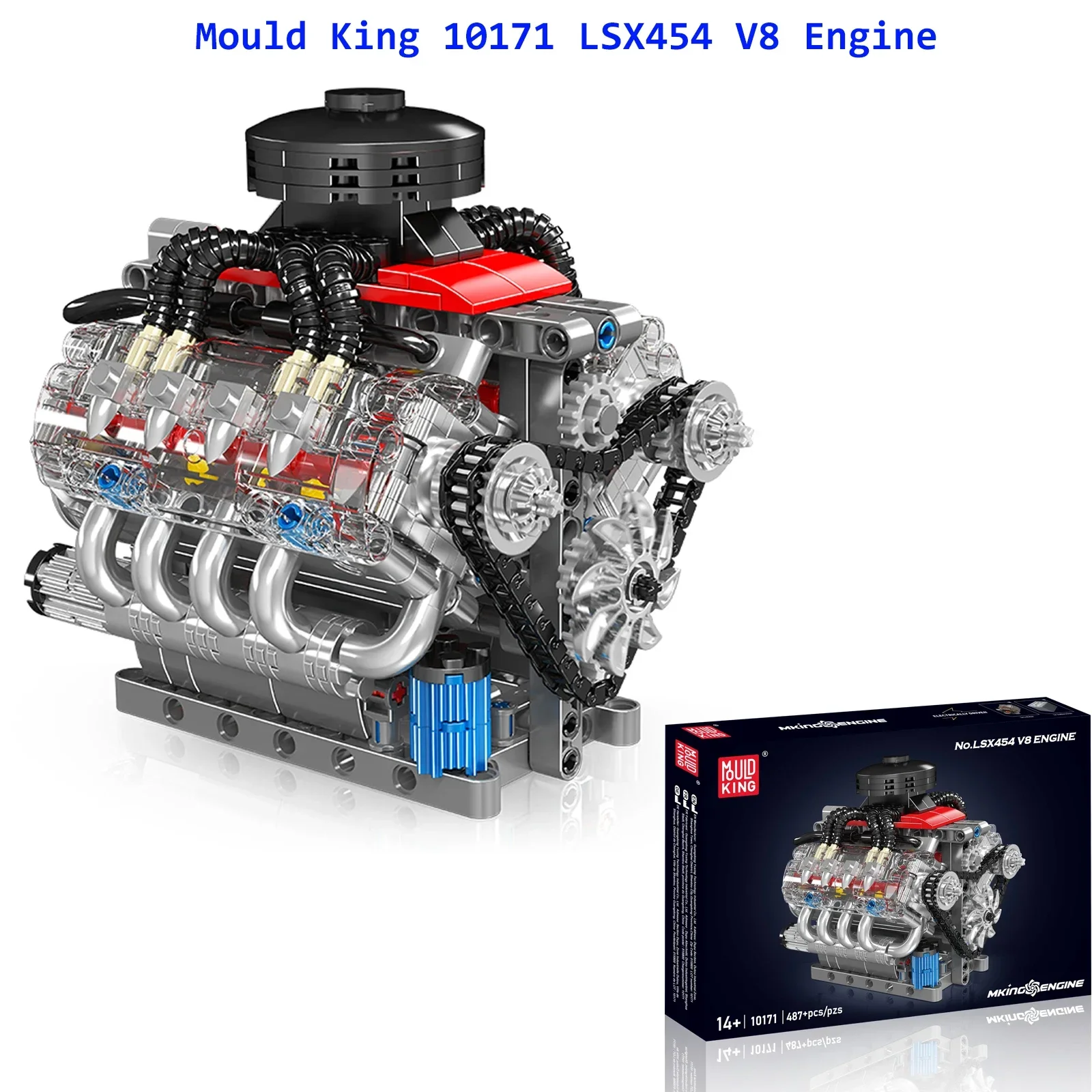 Mould King 10171 LSX454  V8 Engine Building Blocks Sets 8-Cylinder Car Engine Building Engineering Toys for Kids Adults Gift