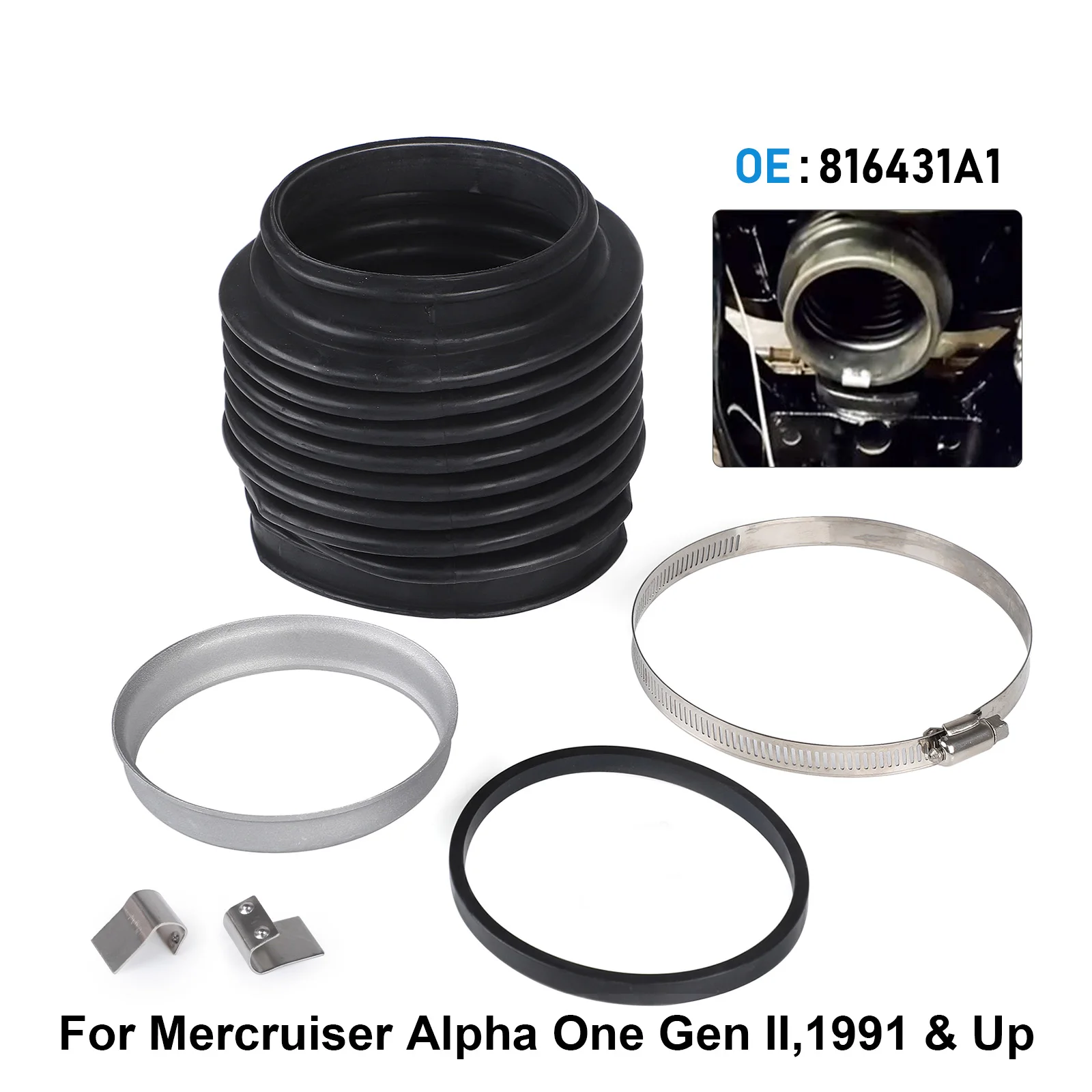 

Резиновый сильфон U-образного подвесного двигателя Mallory 9-72704 816431 A1 для Mercruiser Alpha One Gen 2 Stern Drive GLM 89180 Sierra 18-2747