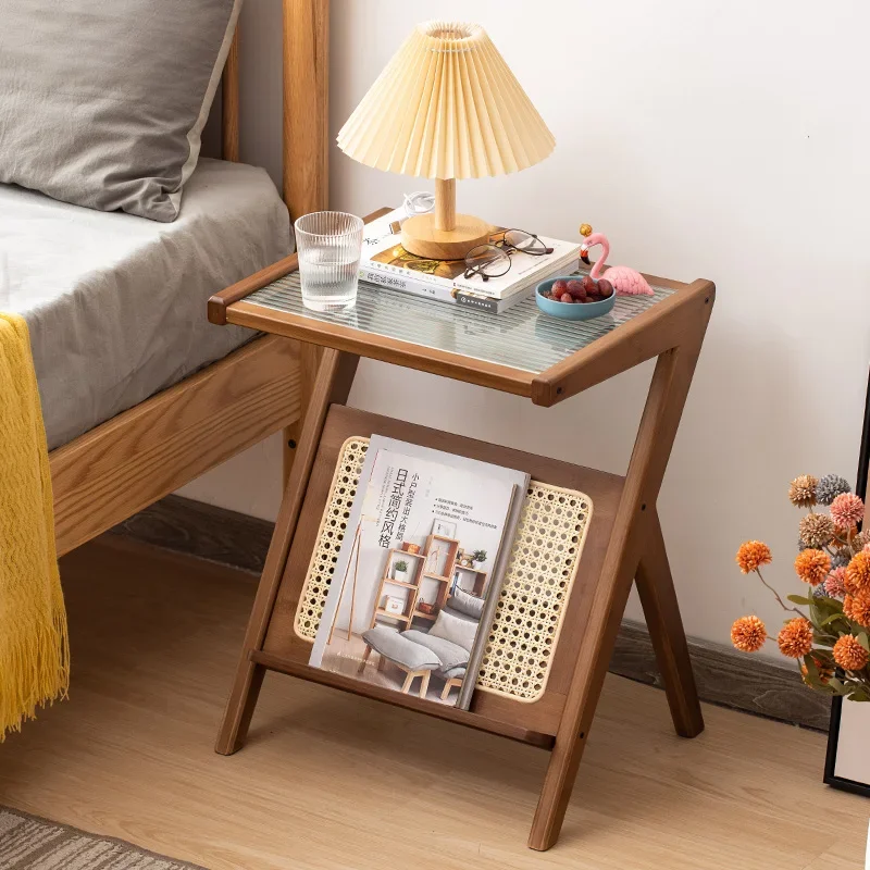 

Small coffee table, new living room, creative corner, bedside table, glass edge, rattan woven light luxury modern small table