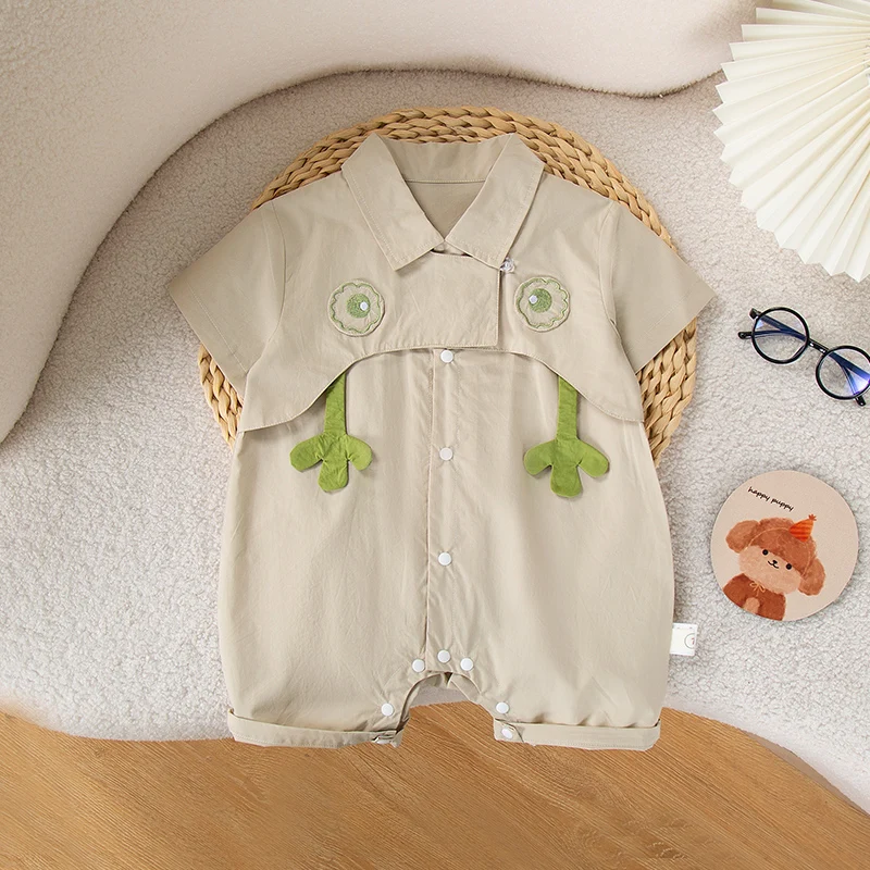 

Fashion Baby Clothes Solid Frog shaped Design Polo Collar Rompers Jumpsuit Cute Girl Short Sleeve Toddler Newborn Boy Clothing