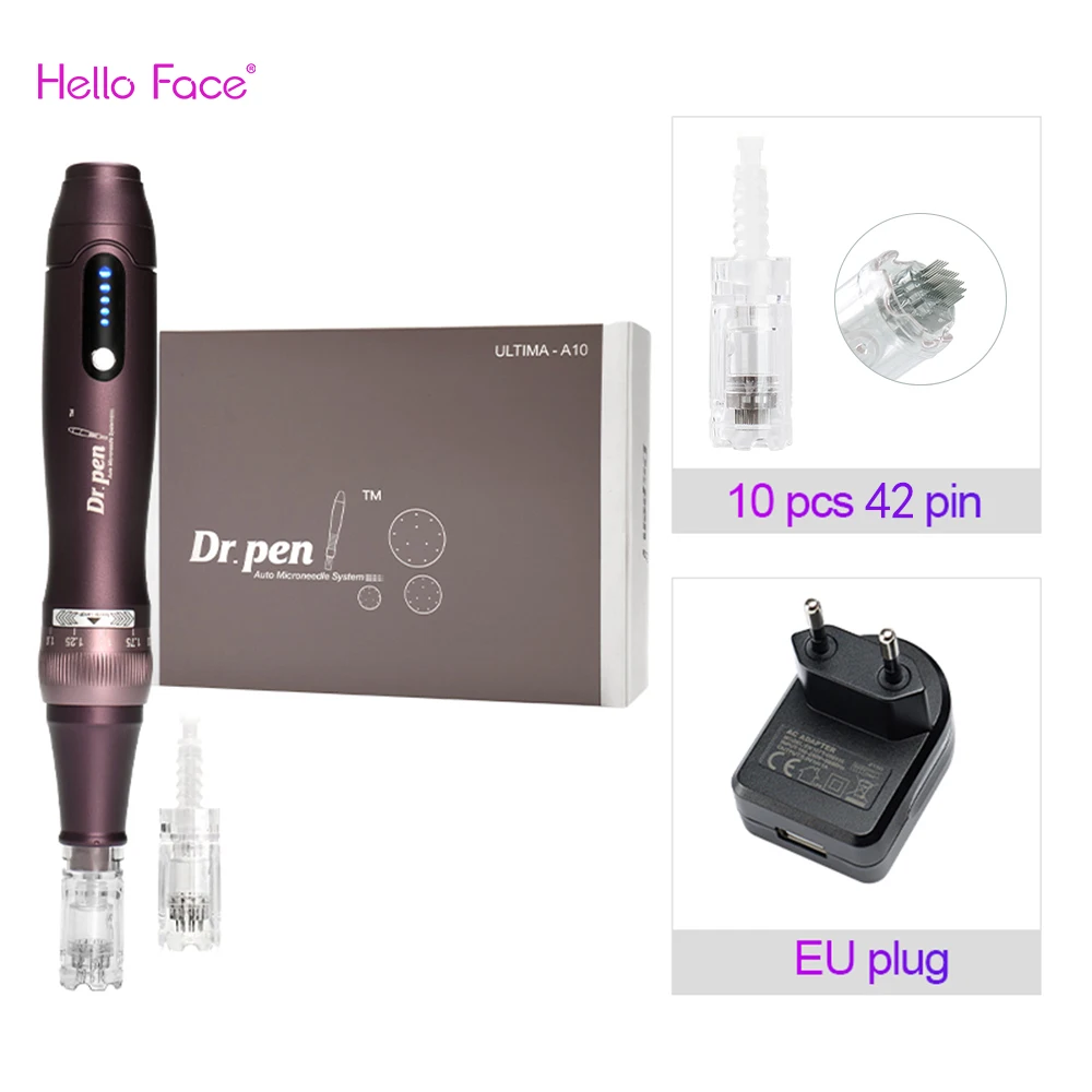 Dr. Pen Ultima A10 mit 12 Stück Kartuschen, kabelloses Derma-Pen-Hautpflege-Set, Mikronadel-Schönheitsgerät, Nadellänge 0,25 mm