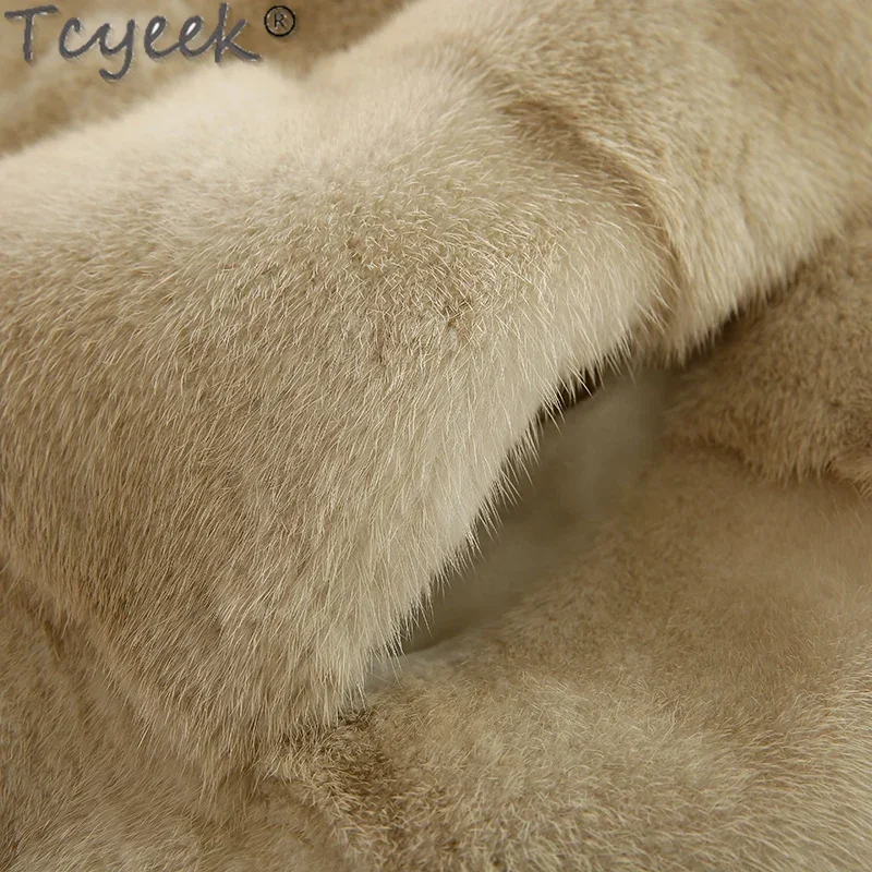 Tcyeek-chalecos de piel de visón Natural para mujer, abrigo de piel Real a la moda, chaqueta sin mangas de Invierno para mujer, Chaleco de cuello en