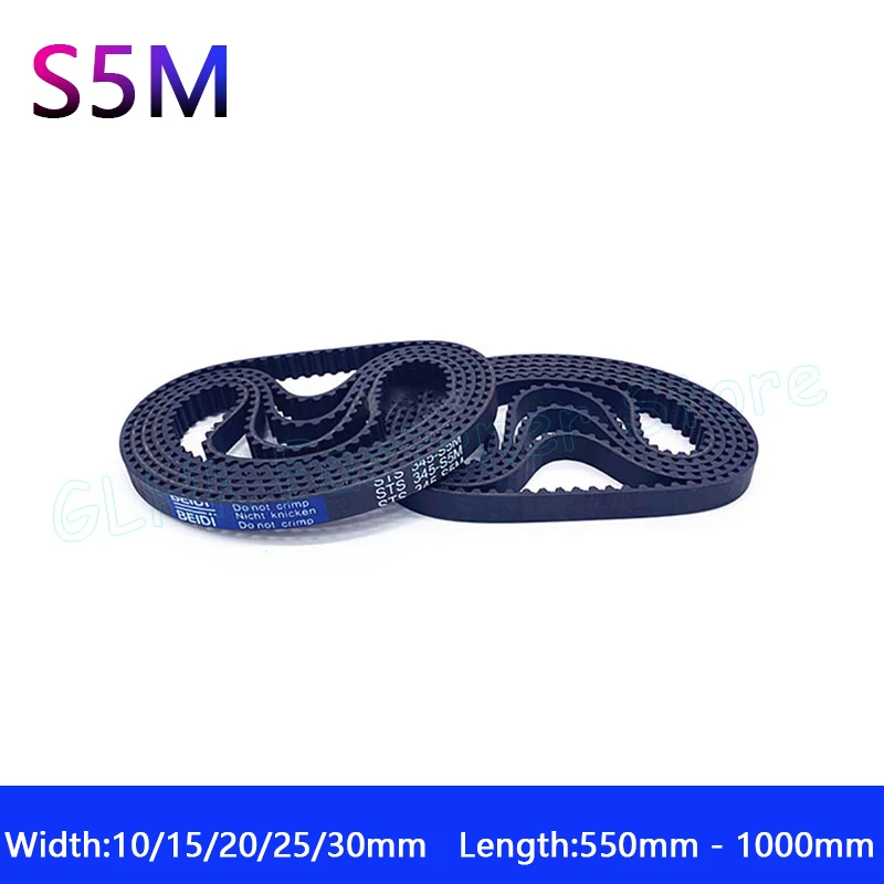 Pitch 5mm Drive Belts S5M Rubber Closed Loop Timing Belt Width 10/15/20/25/30mm Length 550 555 560 565 575 580 to 1000mm