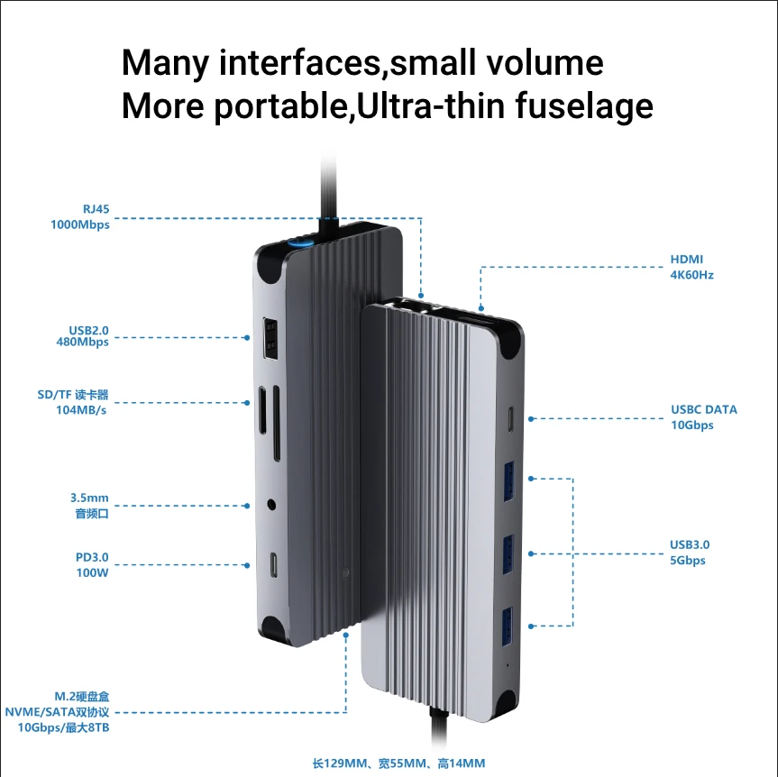 ドッキングステーション,12 in 1,タイプCハブ,HDMI,m.2,ssdハウジング,sd,tfカード,pd 100w,4k,60hz,1000m macbook pro air m1用イーサネット