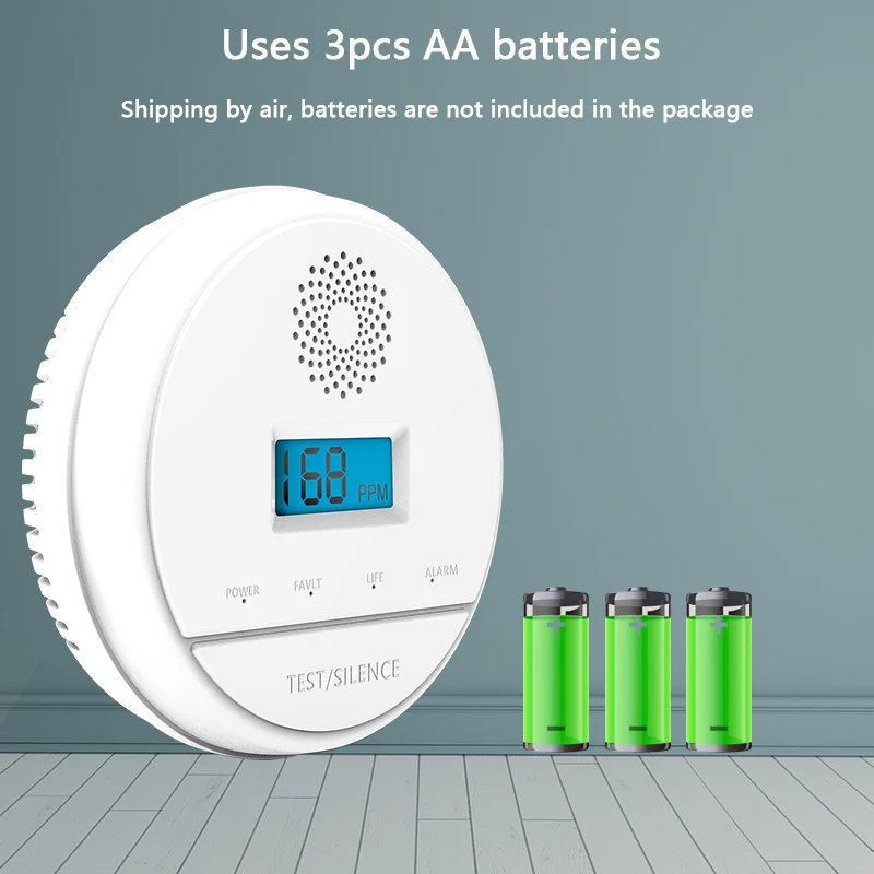 CO Sensor Wireless 433MHz LCD Work Alone Built In 85dB Siren Sound Independent Carbon Monoxide Poisoning Warning Alarm Detector