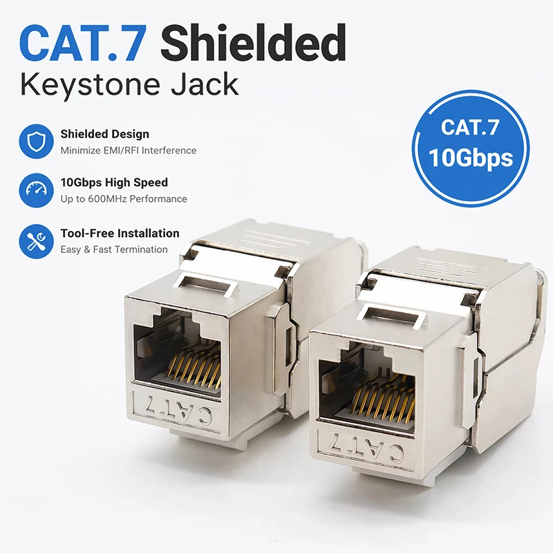 10Pcs Cat7 Shielded RJ45 Keystone Jacks 180 Degree Toolless No Punch Down 10Gbps Ethernet Network Modules for STP Shielded Cable