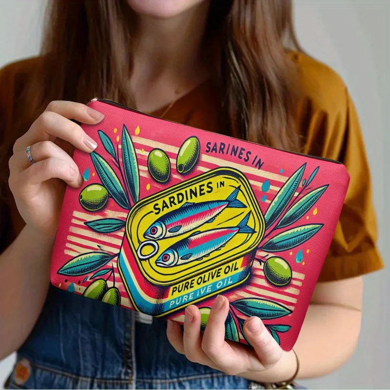 Bolsa Cosmética con Cierre de Cremallera para Sardinas en Aceite de Oliva, Adecuada para Viajes y Almacenamiento, Ideal para Papelería, la Primera Opción para Regalos