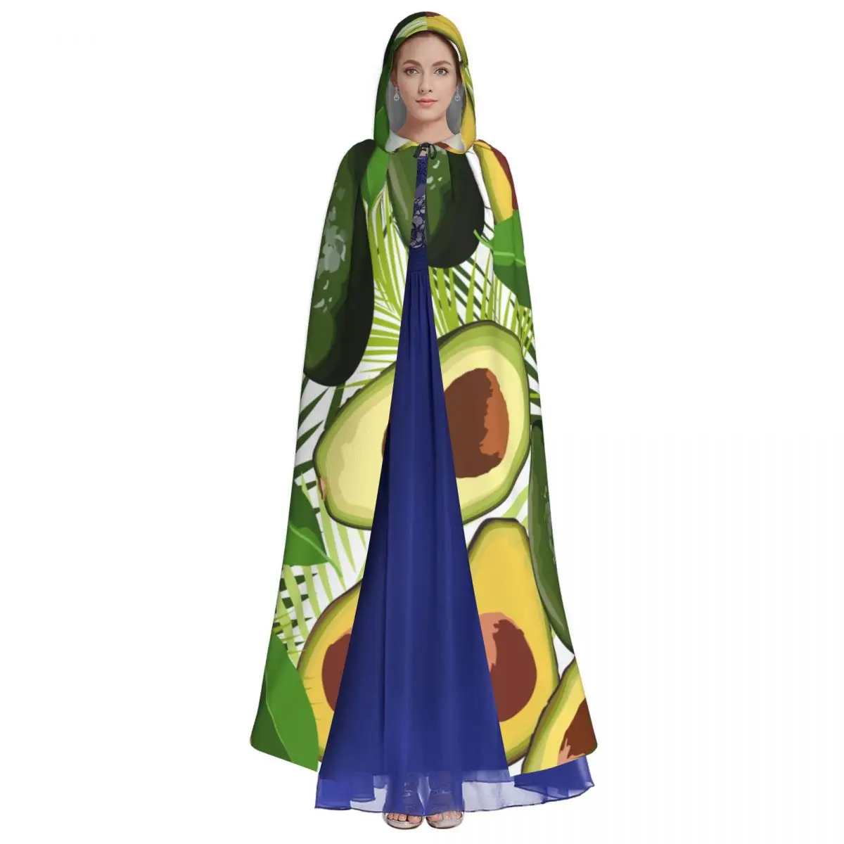 Avocado Tropical Leaves Of Palm Tree Background. Adult Cloak Cape Hooded Medieval Costume Witch Wicca Elf Purim Carnival Party