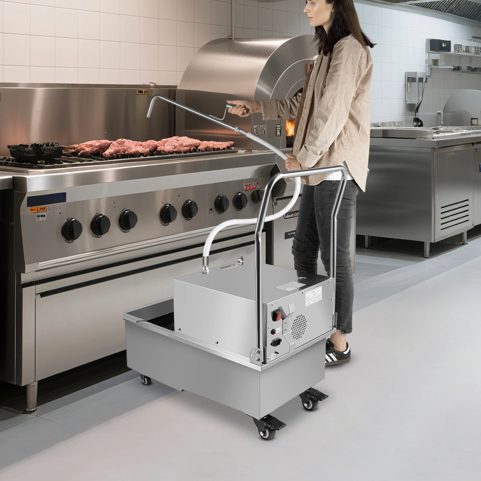 

Фильтрующая машина для фритюрницы 550 Вт, коммерческая тележка для наполнения масла 55 л, сепаратор грузовика, система фильтрации масла для приготовления пищи, 110 В