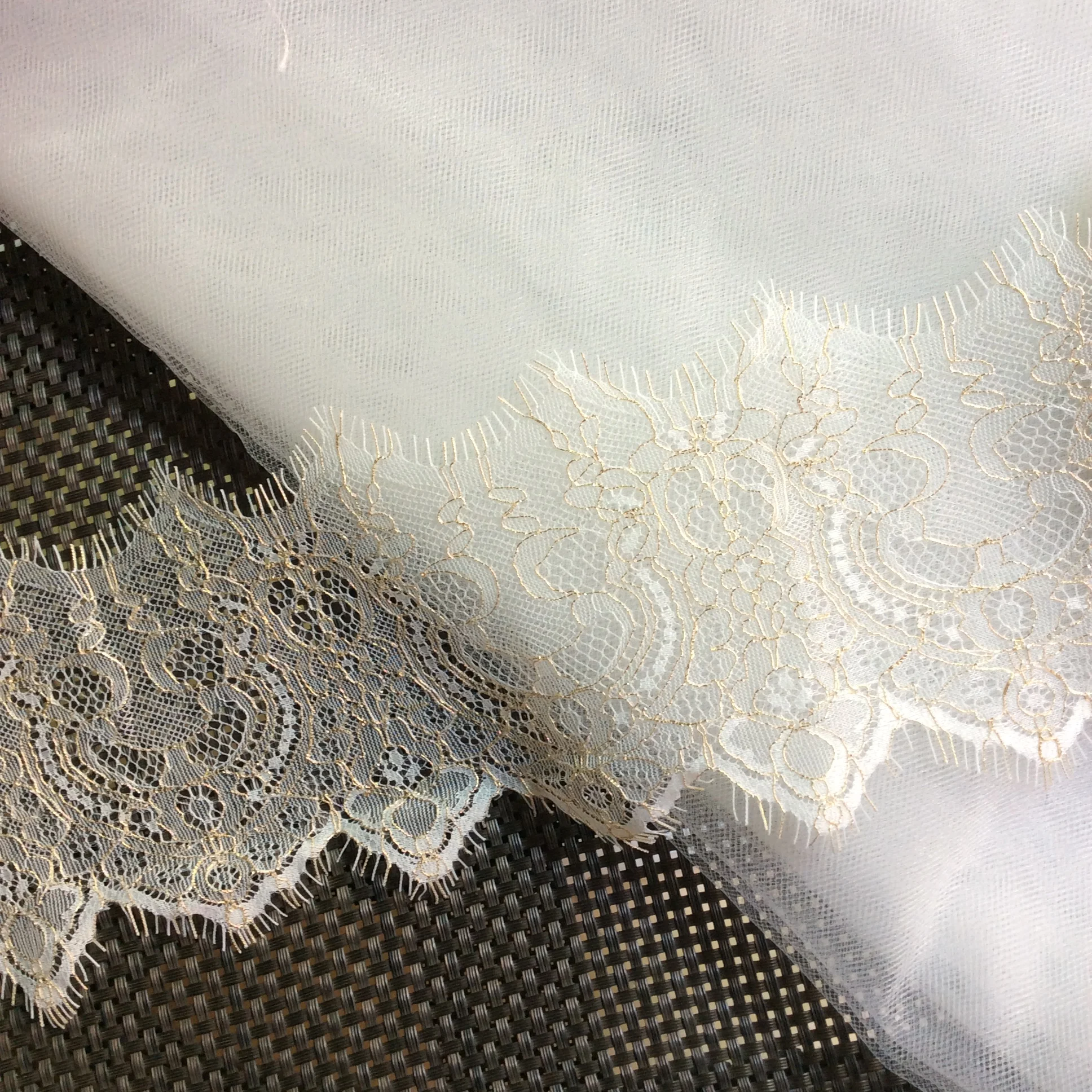 2PCS Gold Thread Eyelash Lace Trim Bride Veil Skrit Robe Decor Trim 6Meters/pack New