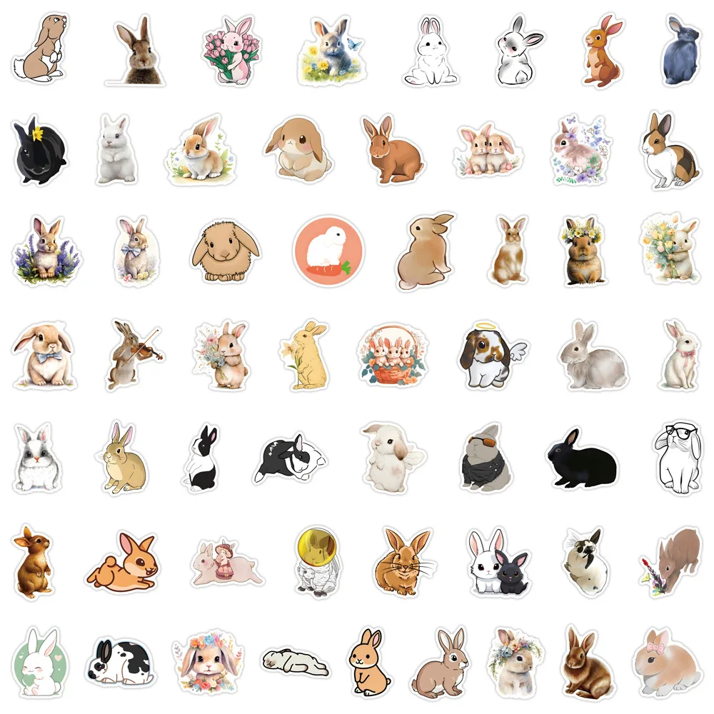 55/110PCS Rabbit Sticker Cartoon Animal Cute Pet Lop Rabbit DIY Decorative Luggage Phone Case iPad Waterproof Sticker Kids Toy