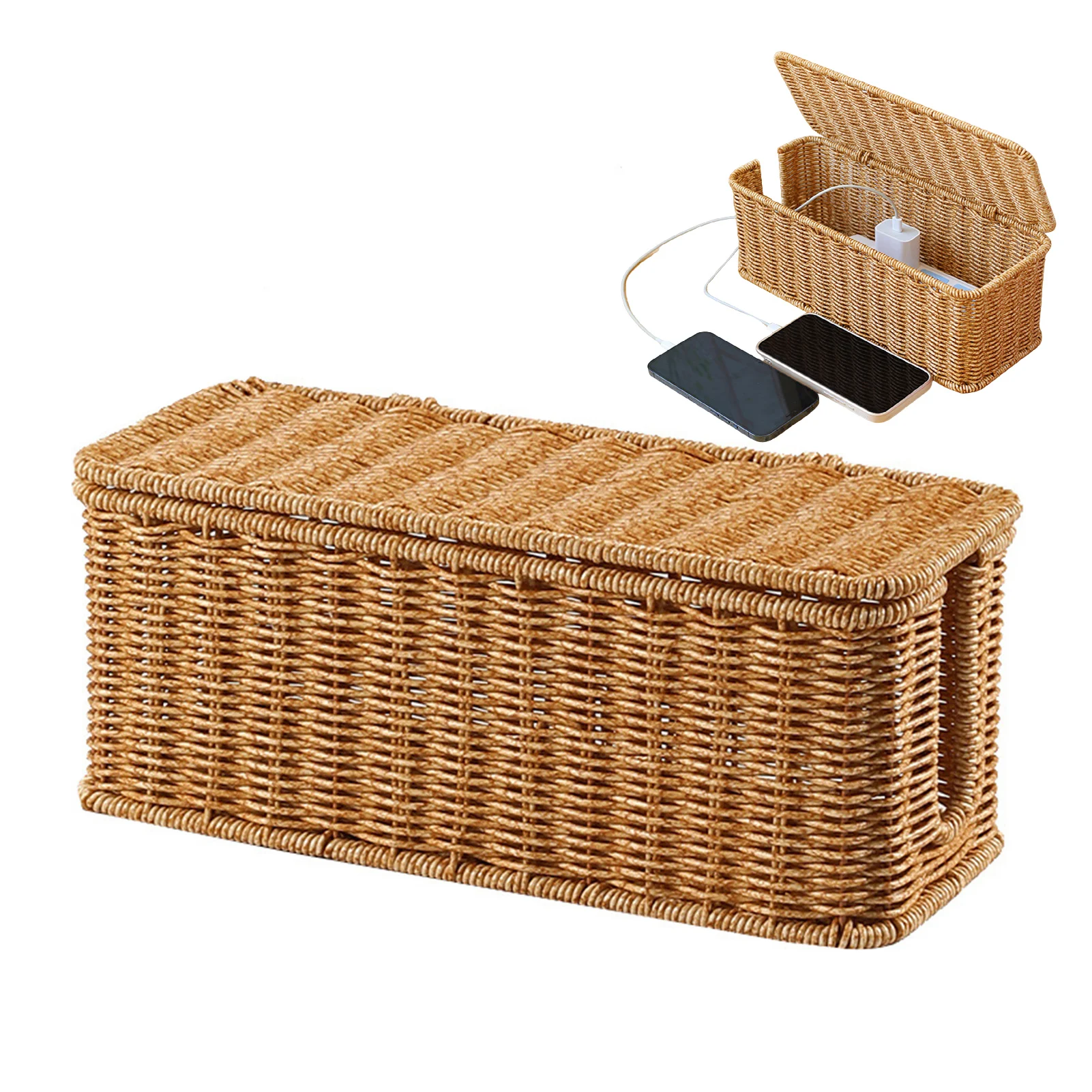 Hand-Woven Cord Cable Storage Box Under Desk Cable Management Box for Desktop TV Set Storage - view 5