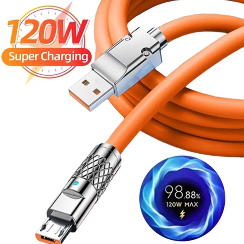 120W 6A Fast Charging Micro USB Cable for Andriod Universal Mobile Phone Alloy Soft Micro Wire Quick Charge USB Data Cables Cord