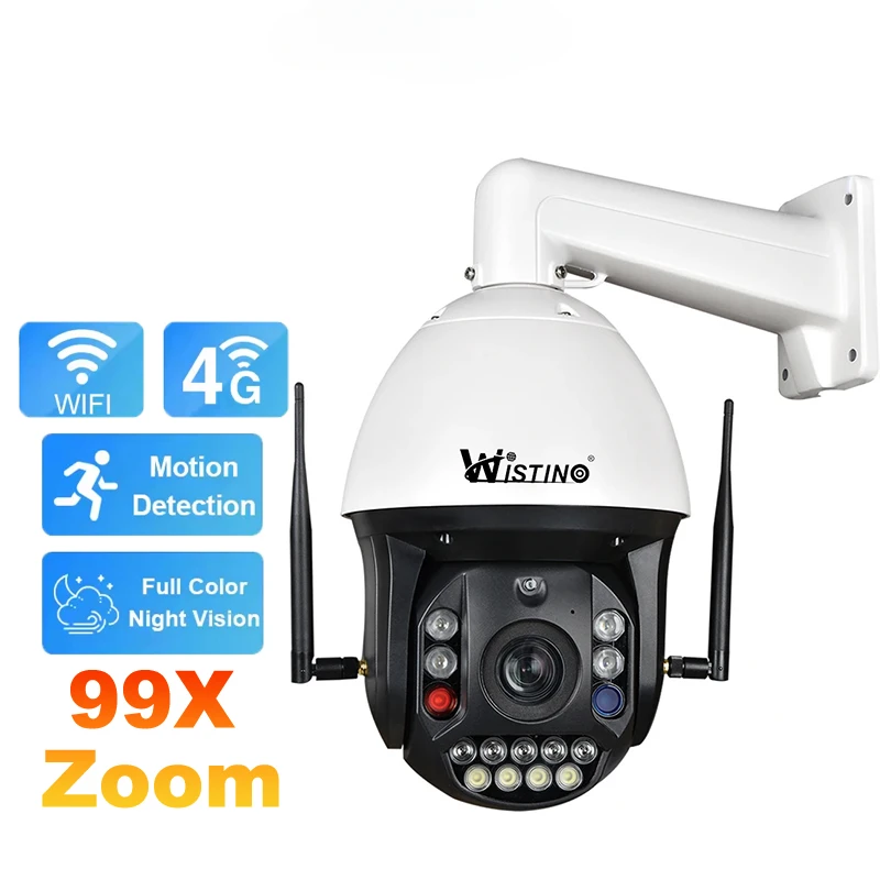 

4K HD 99X zoom network camera color night vision red and blue light alarm cctv security camera