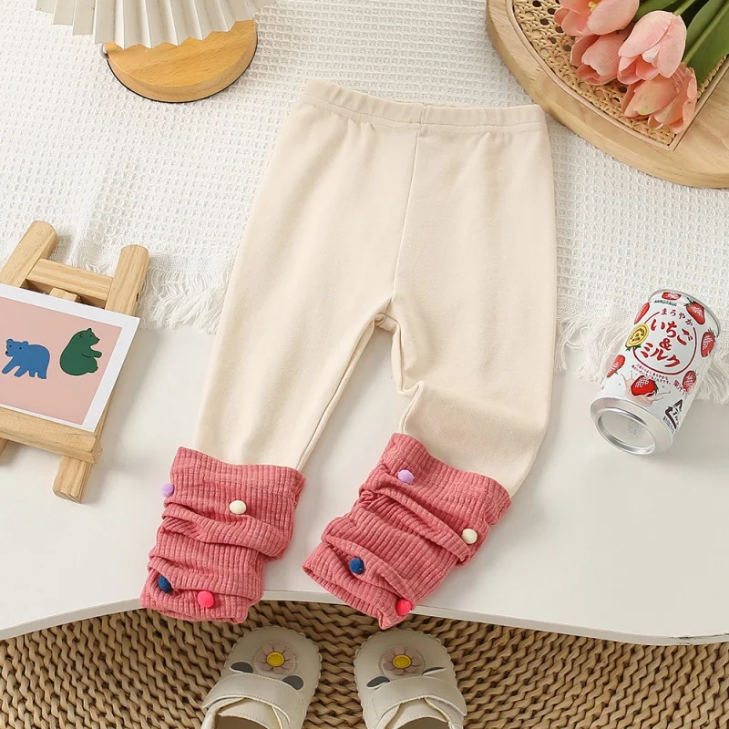 

Girls' Cute Wild Apricot Leggings Dralon Thickened Bunching Socks Decorative All-Match Super Hot Trousers Autumn-XMS