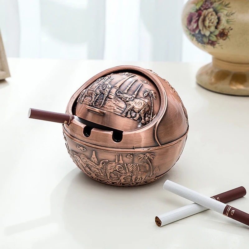 Zinc Alloy Ashtray Metal With Cover Anti-fall Windproof Ashtray Home living Room Tea Room Table Decoration Birthday Gift