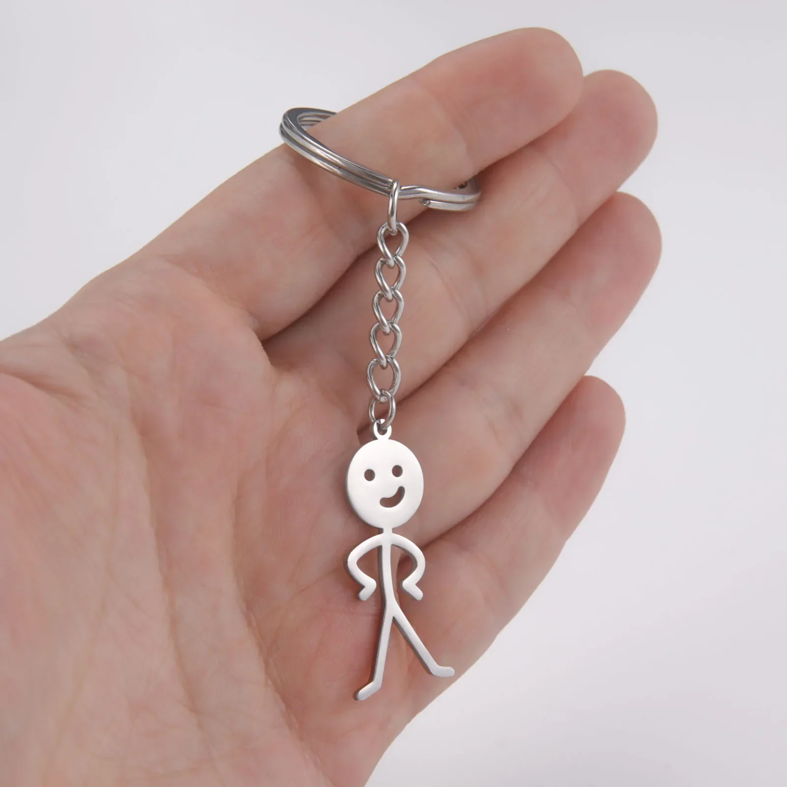 Dreamtimes Funny Fuxk You Middle Finger Stickman Keychain School Bag Car Key Ring Trinket Gift Man Woman Stainless Steel Jewelry