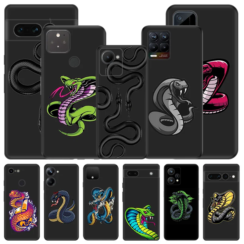 Soft Phone Cases For Pixel 8a 7a 6a 7 6 8 Green Snake Cobra Python Honor X8b X9b X7b 70 90 X6 X7 X8 X9A Magic5 Black Matte Cover