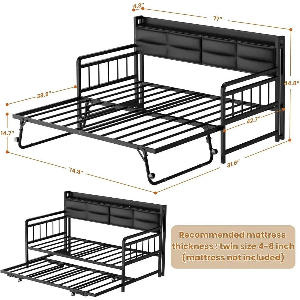 أريكة سرير مع سرير دولاب منبثق لغرفة المعيشة، سرير نهاري مزدوج مع دولاب، لوح رأسي منجد ومحطة شحن #2