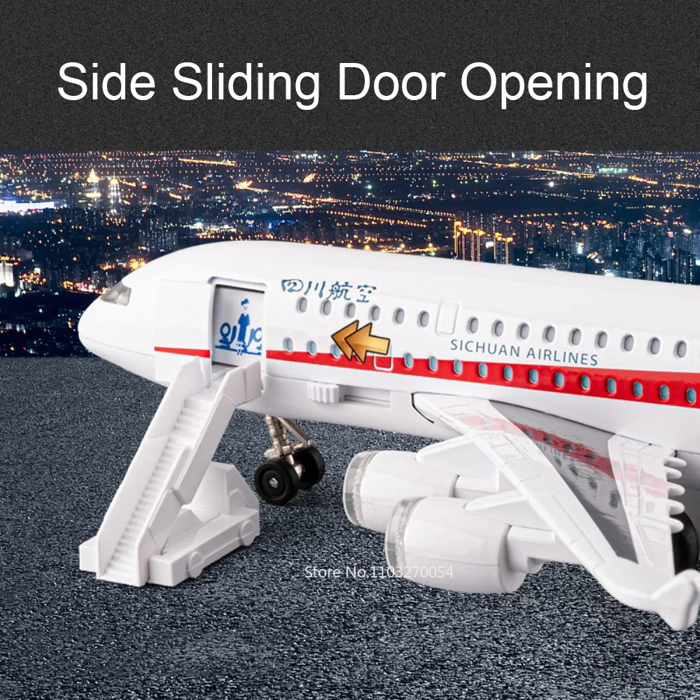 โมเดลรถเหล็กหล่อโลหะผสม A380 ของสายการบินเสฉวน สายการบินไชน่าอีสเทิร์น ของเล่นเด็กผู้ชาย มีเสียง มีไฟ แบบดึงหลัง สำหรับคริสต์มาส