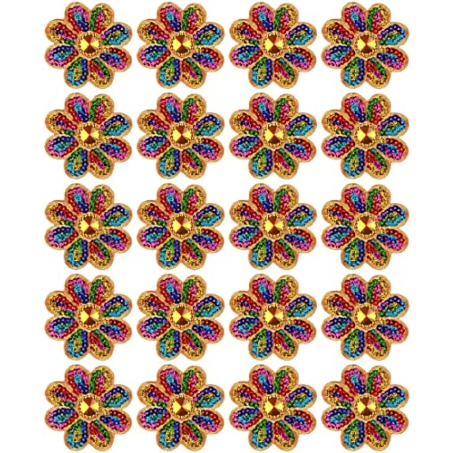 

20 Pieces 8 Petals Flower Sequined Appliques Beaded Appliques Floral Iron on Patches Decal for Garment Curtain Pillow Blanket T