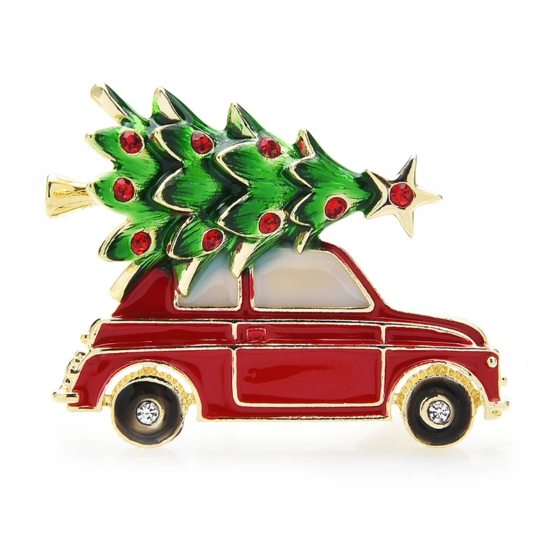 New Year Enamel Car Christmas Tree Brooch Pins Women Fashion Jewelry Gift Trendy Brooches