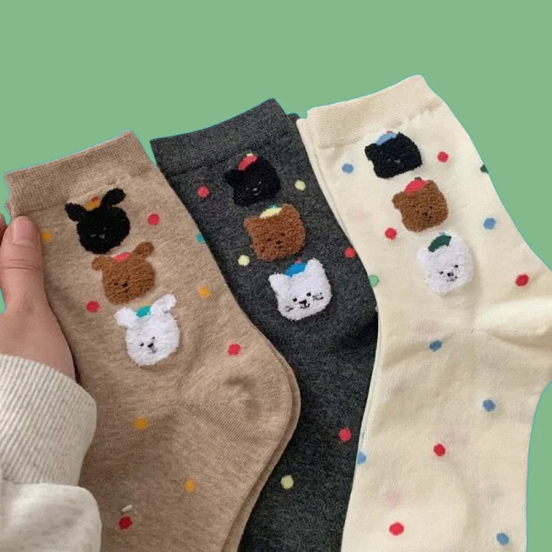 Calcetines de tubo medio para mujer, medias transpirables de alta calidad, con dibujos de animales pequeños, gato, cachorro, oso bonito, 5/10 pares, novedad de 2024