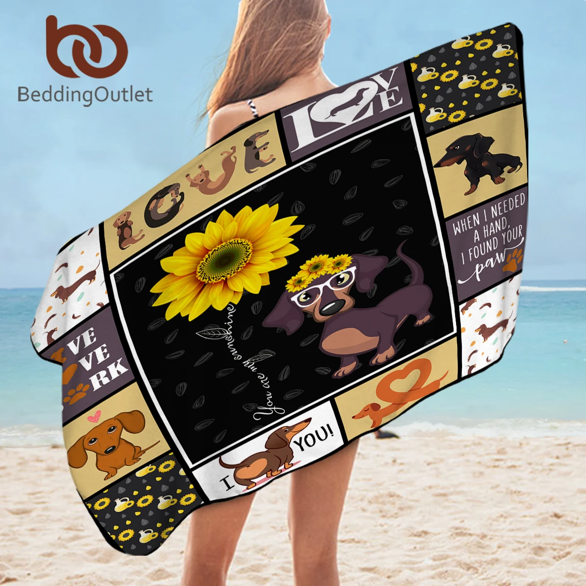 

BeddingOutle Sunflower Print Beach Towel Outdoor Water Sports Quick Drying Swimming Surf Towels Portable Yoga Mat Chair Blanket