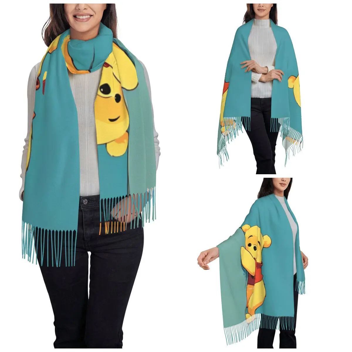 Bufanda Hide And Seek Winnie The Pooh para mujer, chal de Pashmina cálido de invierno, bufandas largas con borla para vestido de noche