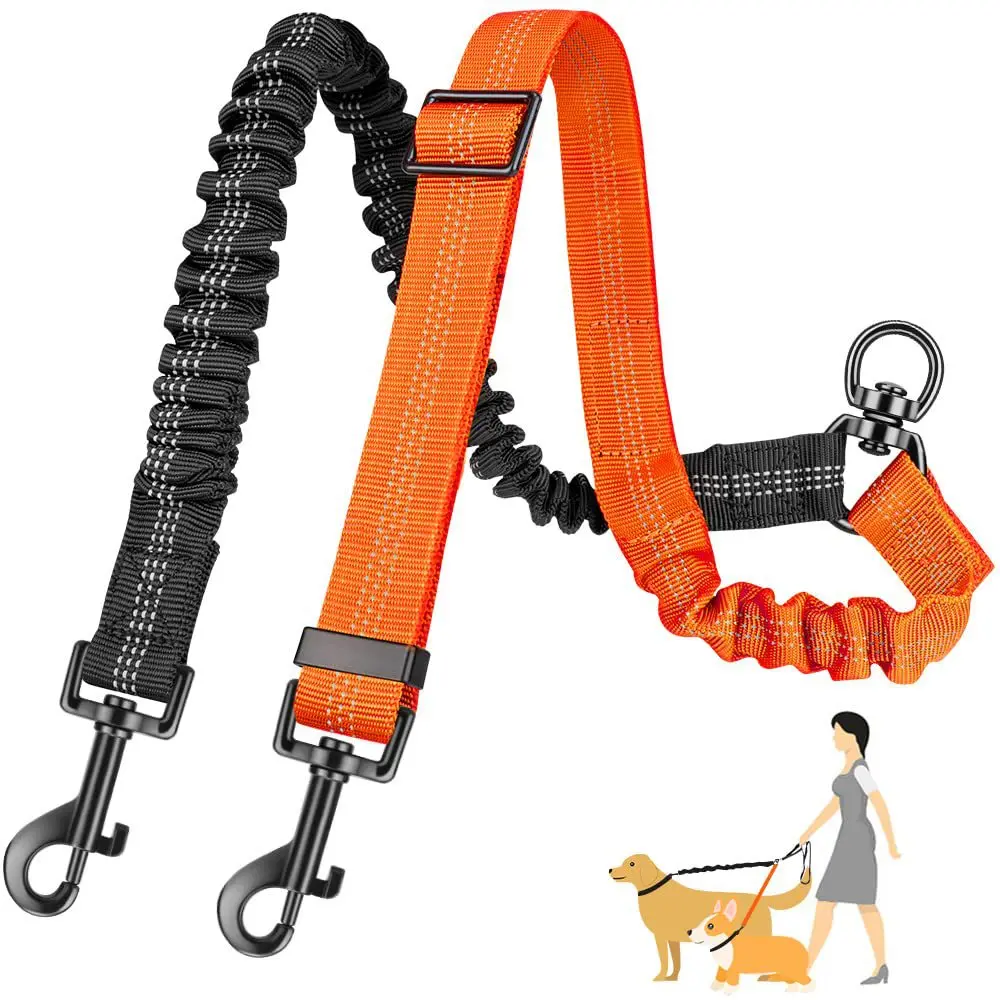 16 Fuß lange Doppel-Hundeleinen-Befestigung, Doppelleinen, Training für kleine und große Hunde, verstellbarer Riemen, stoßdämpfender Bungee