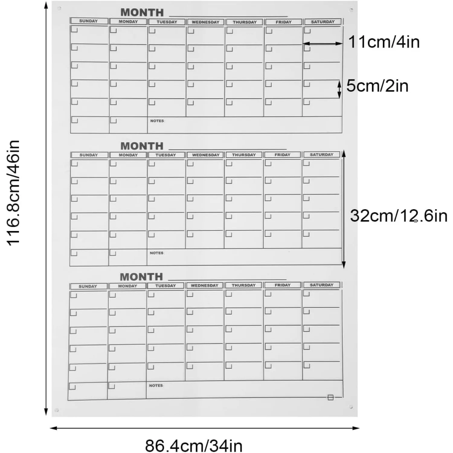 อะคริลิคปฏิทิน BOARD,Clear 3 เดือนปฏิทิน 34 "x 46" ปฏิทินผนังแห้งสีขาว BOARD Planner สําหรับ Home School Office ห้องนอน