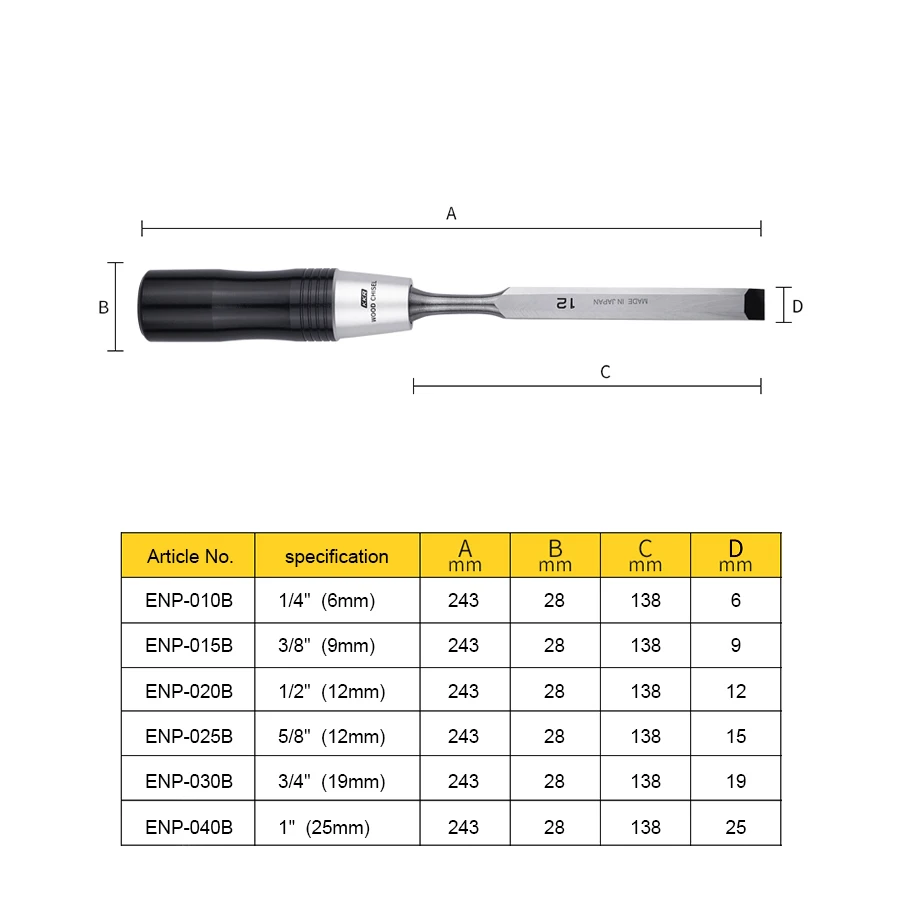 KAKURI 6 Pcs Extra Long Style Wood Chisel Sets Woodworking Carving Chisel Kit with Wooden Box for Carpenter Craftsman NO.ENP-6S