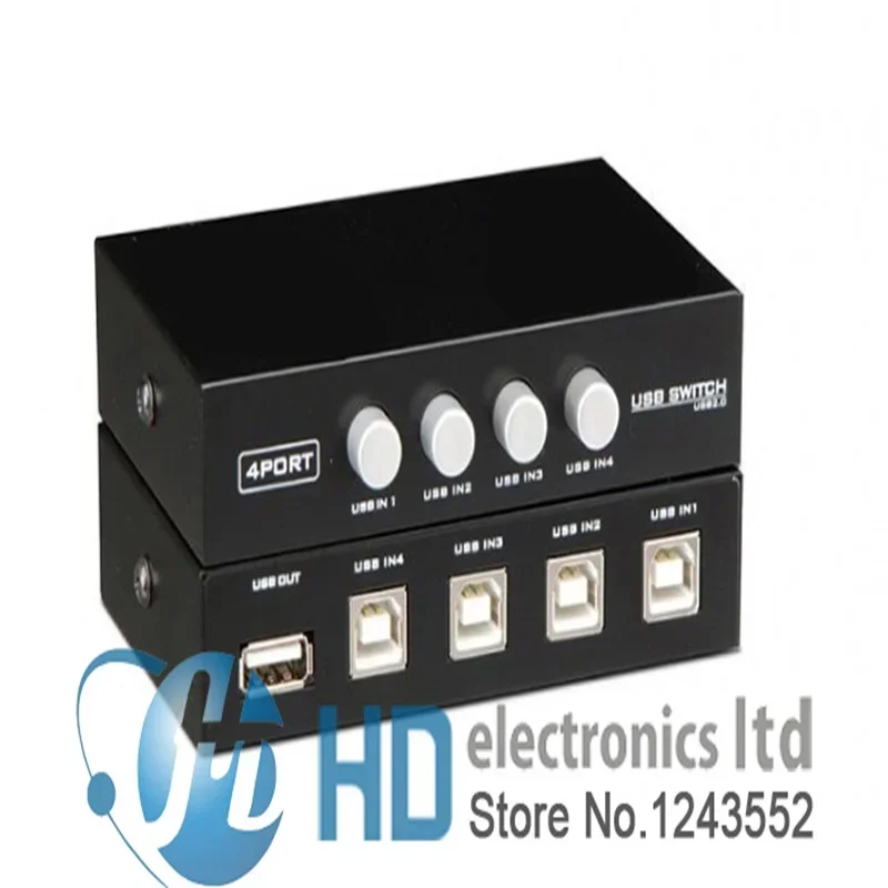 4 Ports USB 2.0 Sharing Switch Switcher Adapter Box For PC Scanner Printer