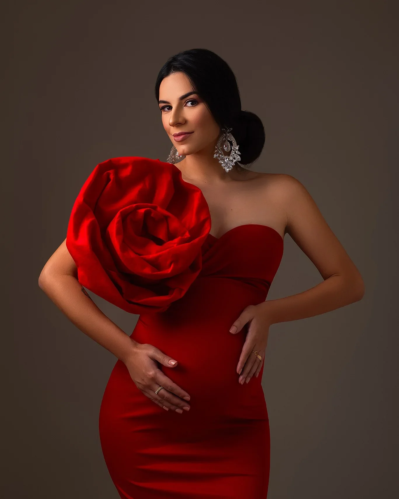 Photoshoot Rose Red Pregnant Dress Baby Shower Sleeveless Prom Gowns Custom Made Elegant Red Flower Mermaid Maternity Dresses