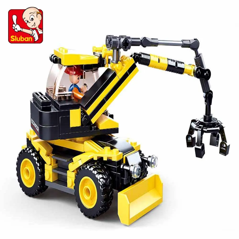 Sluban Building Block Toys City Engineering B0805 escavatore gommato 196 pezzi mattoni Compatbile con marchi di piombo kit di costruzione